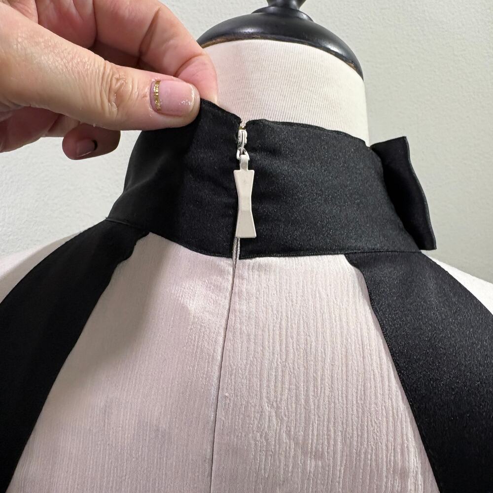 Kate Spade Size 6 Chiffon Bow Dress 100% Silk Midi Cream Black Halter Neck - Picture 9 of 15